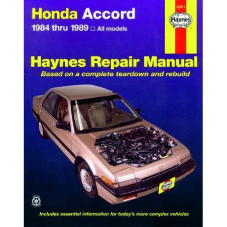 Honda Accord Haynes Repair Manual covering all Honda Accord 1.8L and 2.0L models from 1984 thru 1989