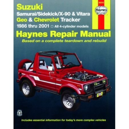 Suzuki Samurai ('86-'95) Sidekick ('89-'98) X-90 ('96-'98) and Vitara ('99-'01) Geo Tracker ('86-'97) and Chevrolet